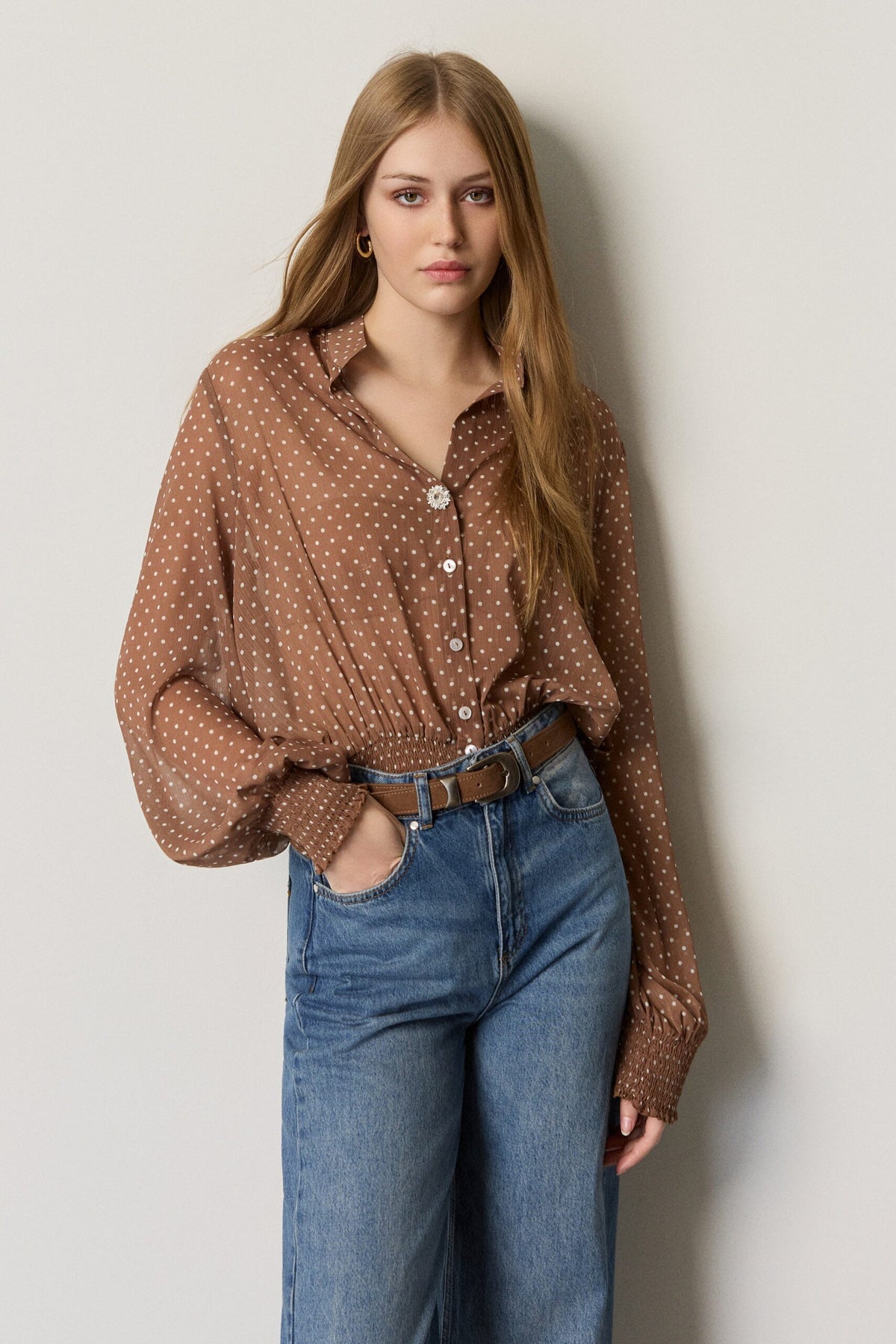 BSB Polka dot shirt with long sleeves and shirring