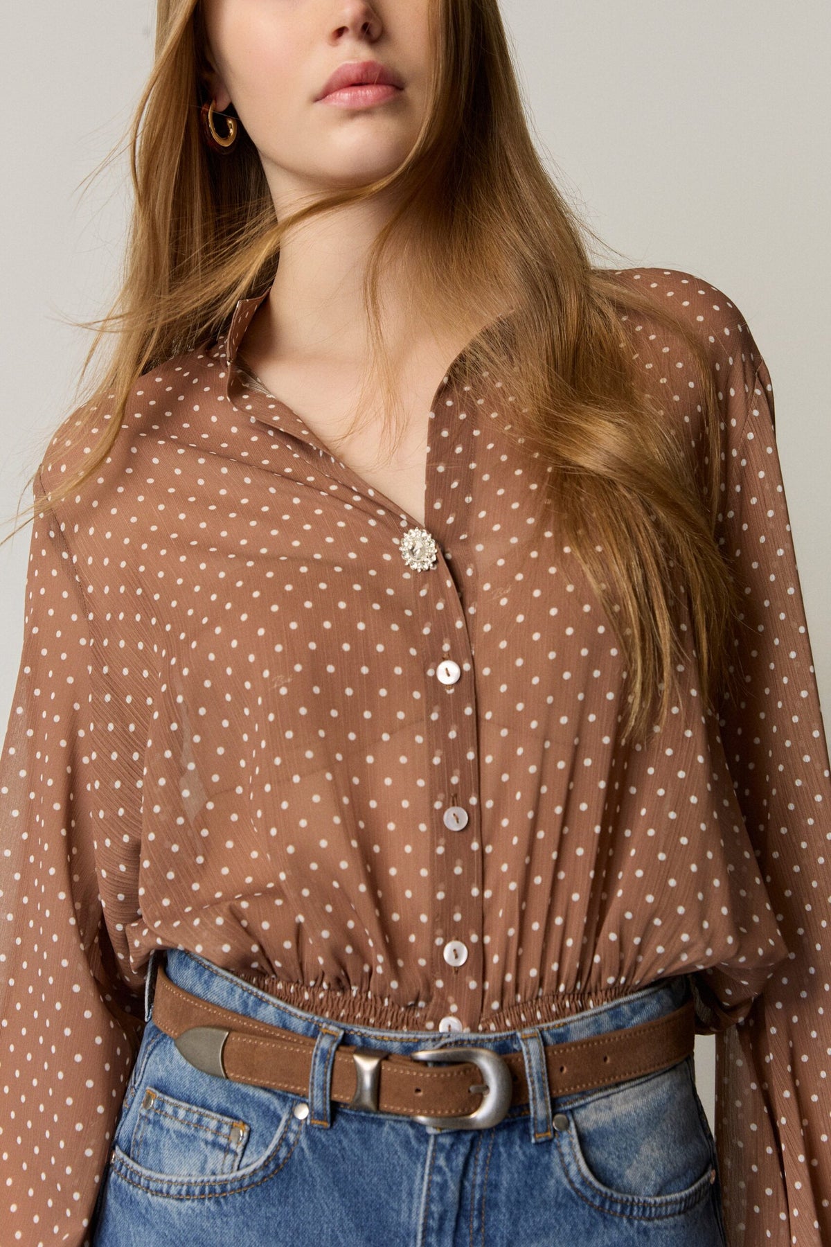 BSB Polka dot shirt with long sleeves and shirring