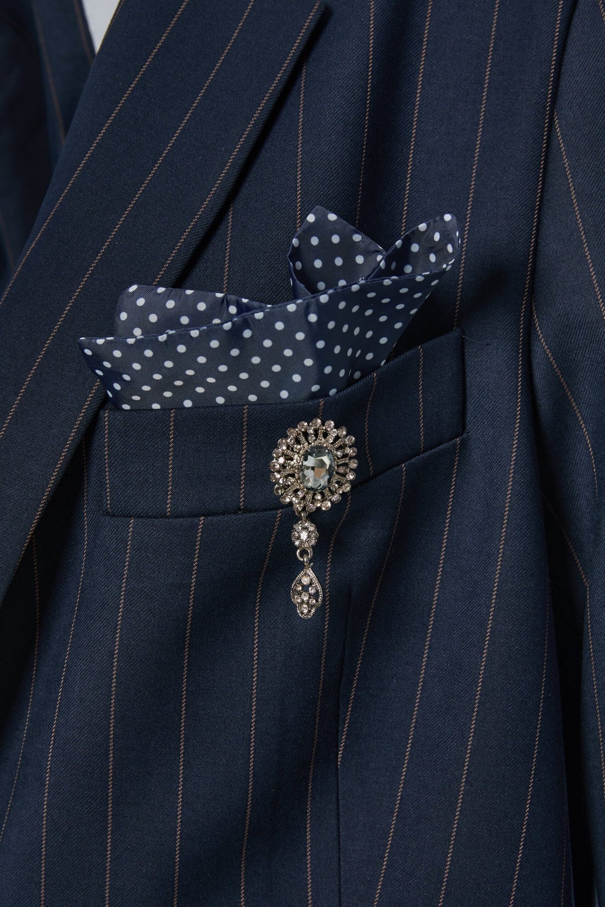 BSB Women's Pinstripe Blazer with Decorative Pocket Square