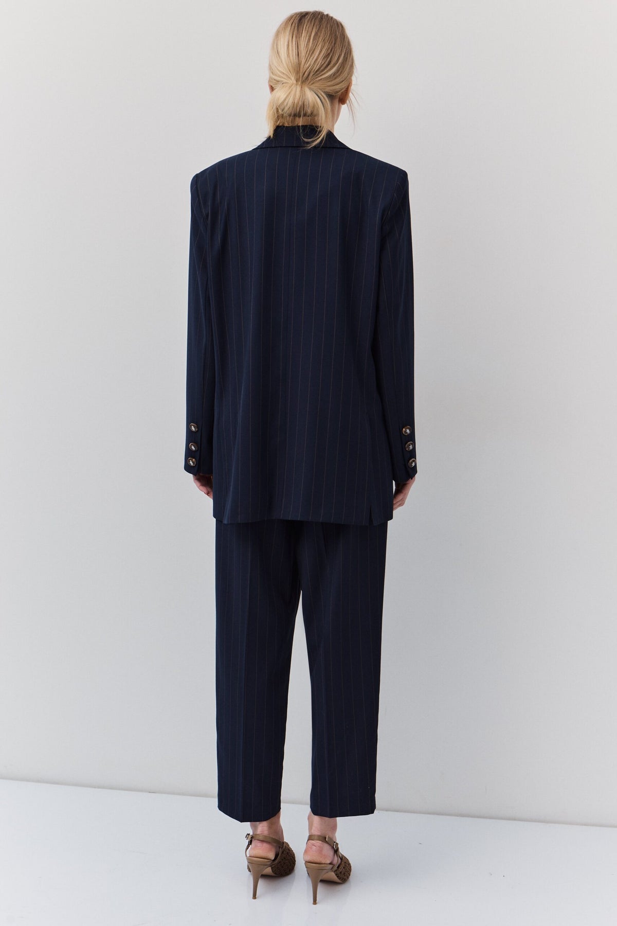 BSB Women's Pinstripe Blazer with Decorative Pocket Square