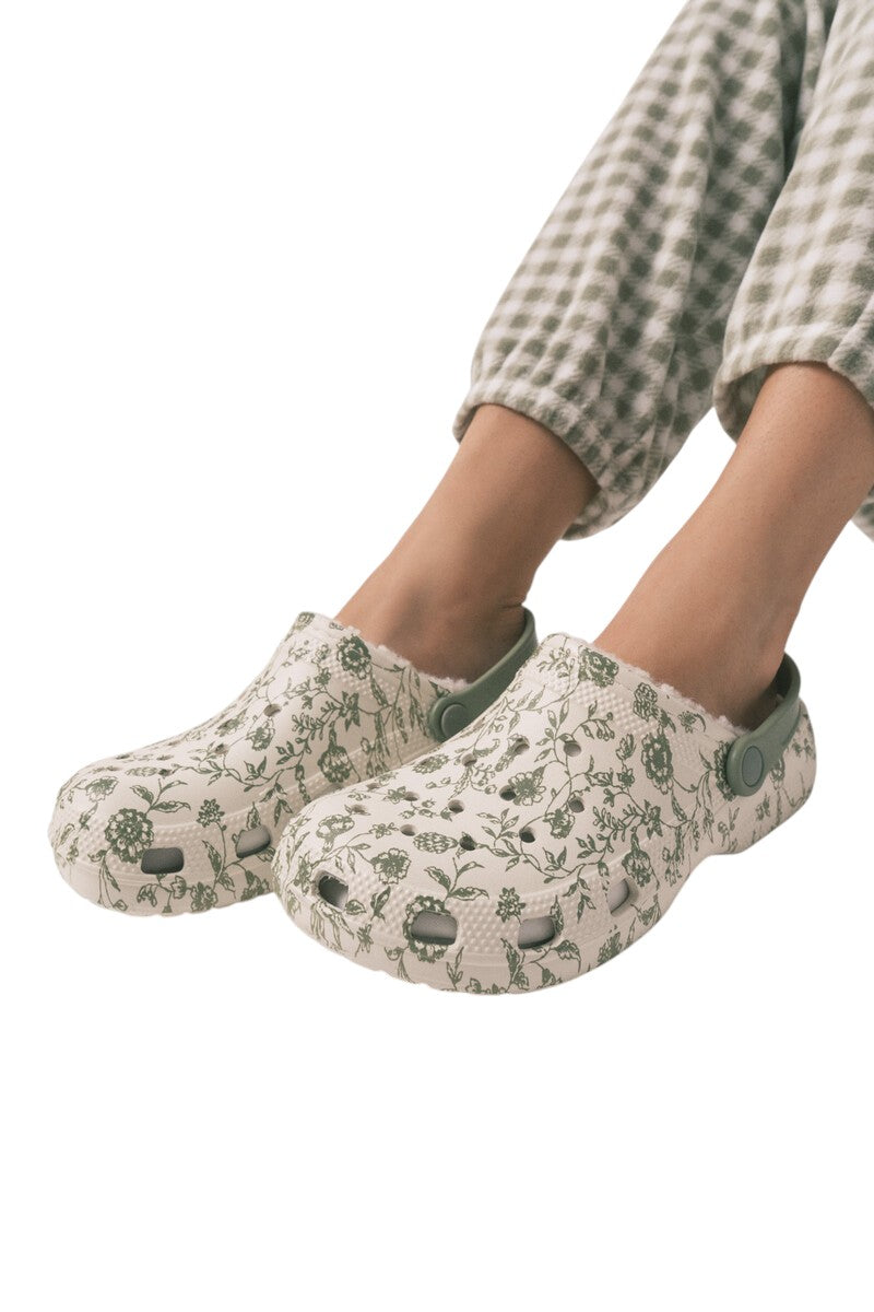 Women Secret Green floral house slippers/clogs