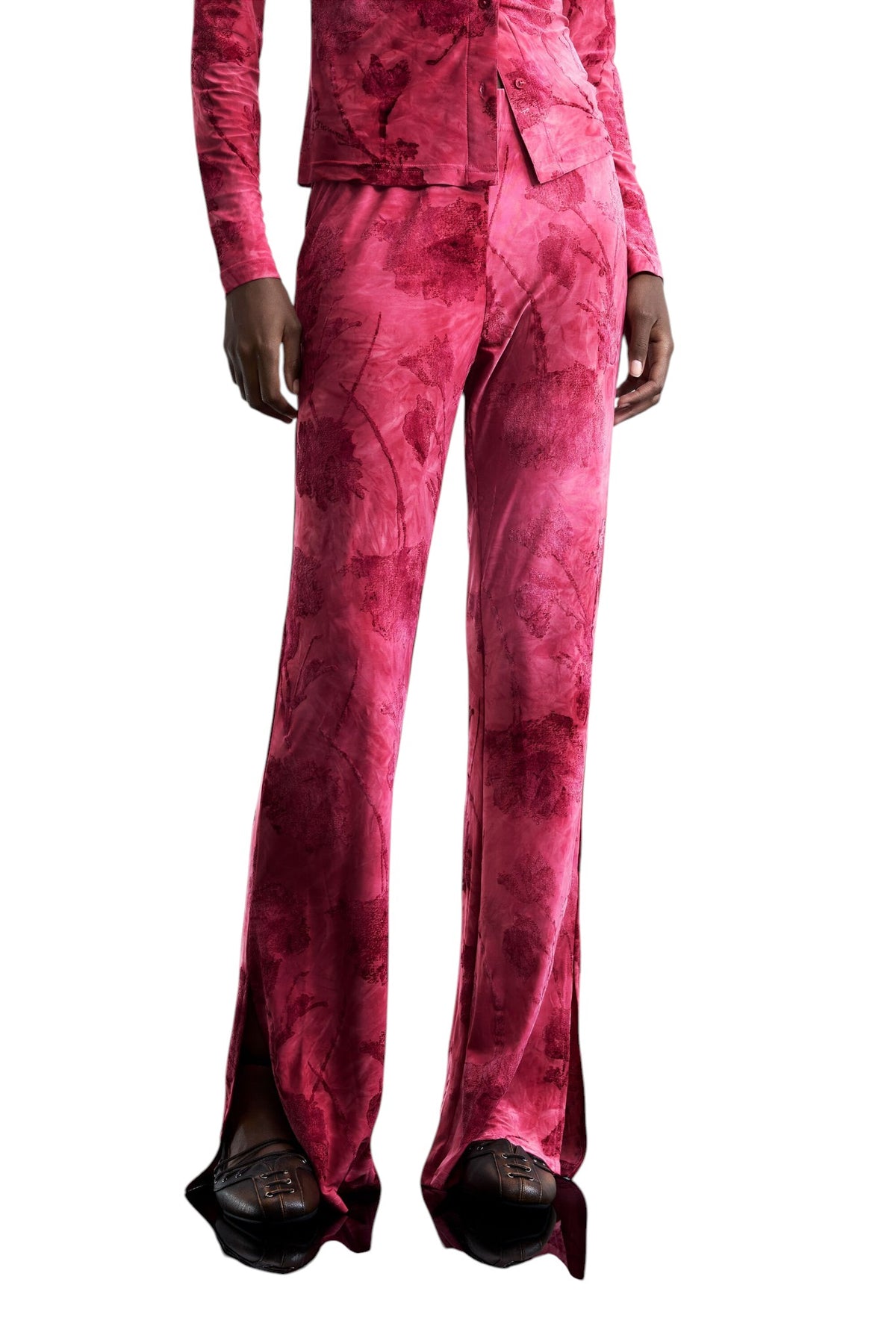 Desigual Flared-style trousers in devoré fabric with elastic waistband