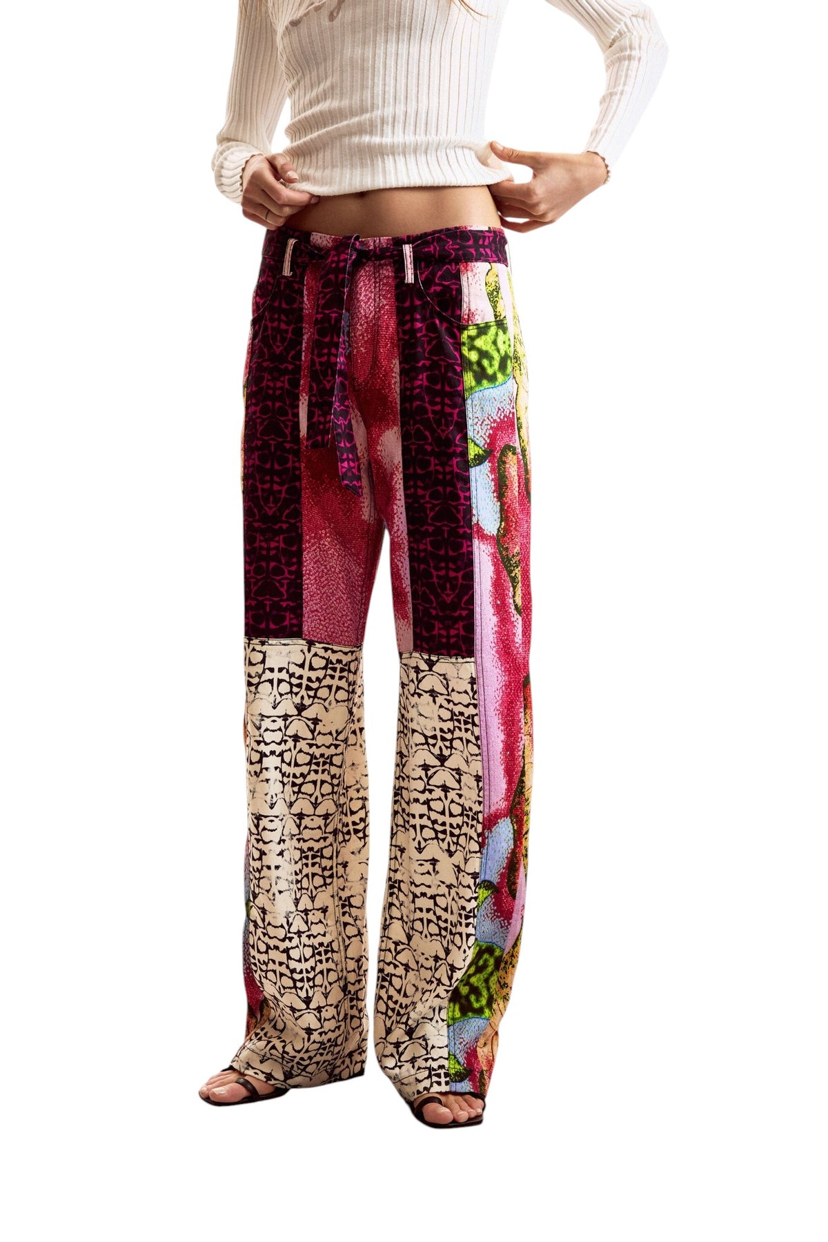 Desigual Straight, flowing trousers with elastic waistband adjustable belt