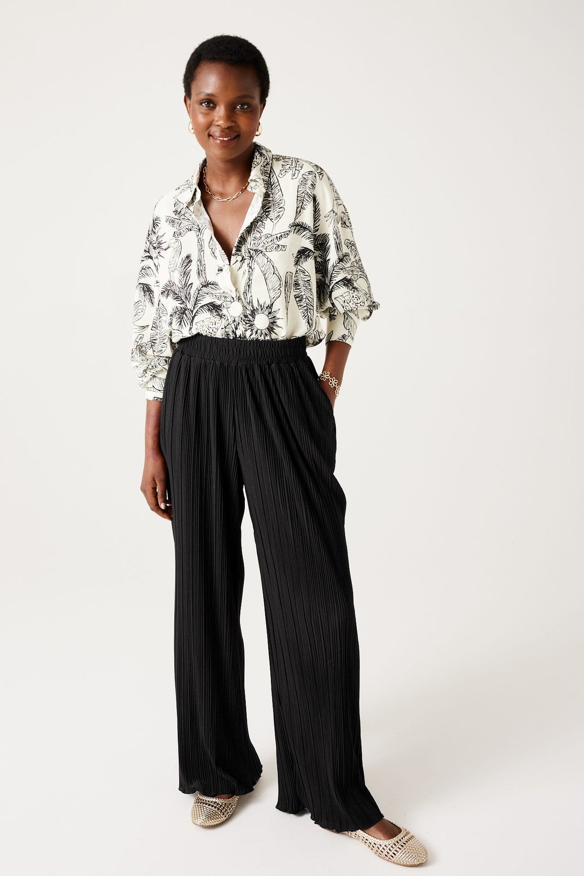 Promod Wideleg Plissé Trousers
