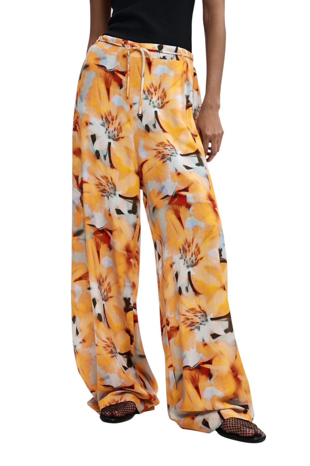 Desigual Long viscose fabric trousers with a floral print in blue and yellow tones