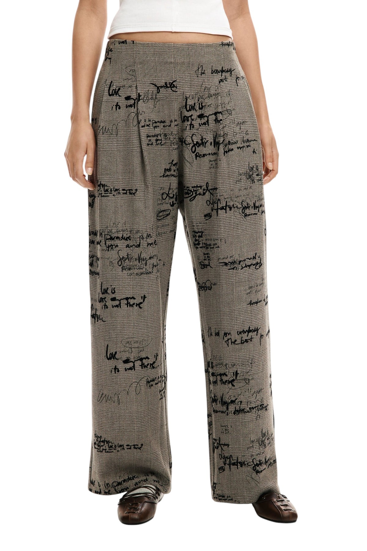 Desigual Pleated regular-fit trousers with side zipper check print