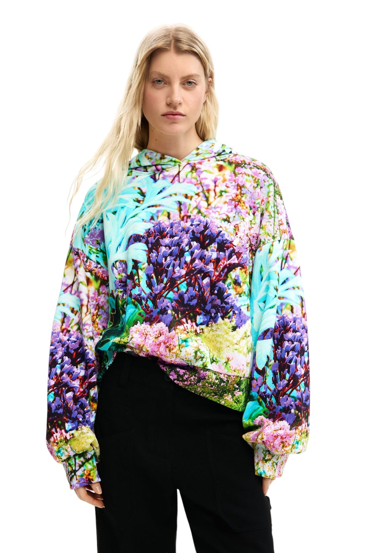 Desigual Long-sleeved oversized hoodie with elastic at cuffs and hem