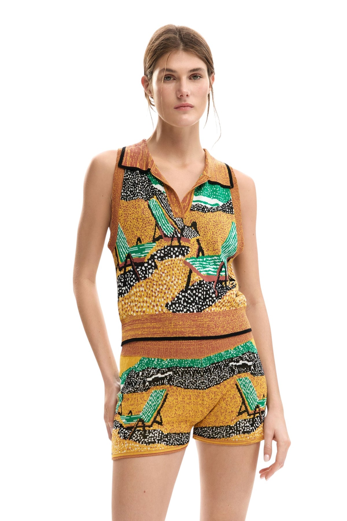 Desigual Sleeveless T-shirt with jacquard knit fabric and front print