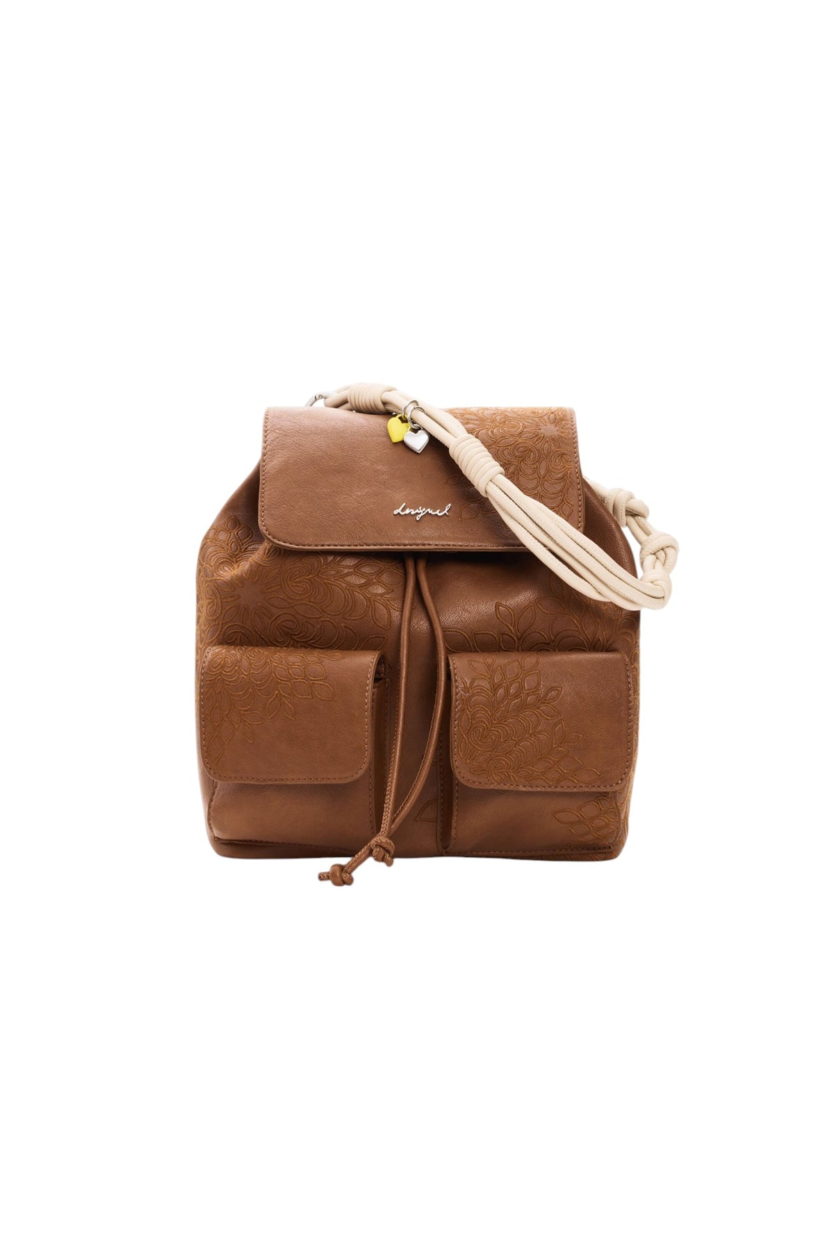 Desigual Small backpack with flap with embroidered details, front pockets
