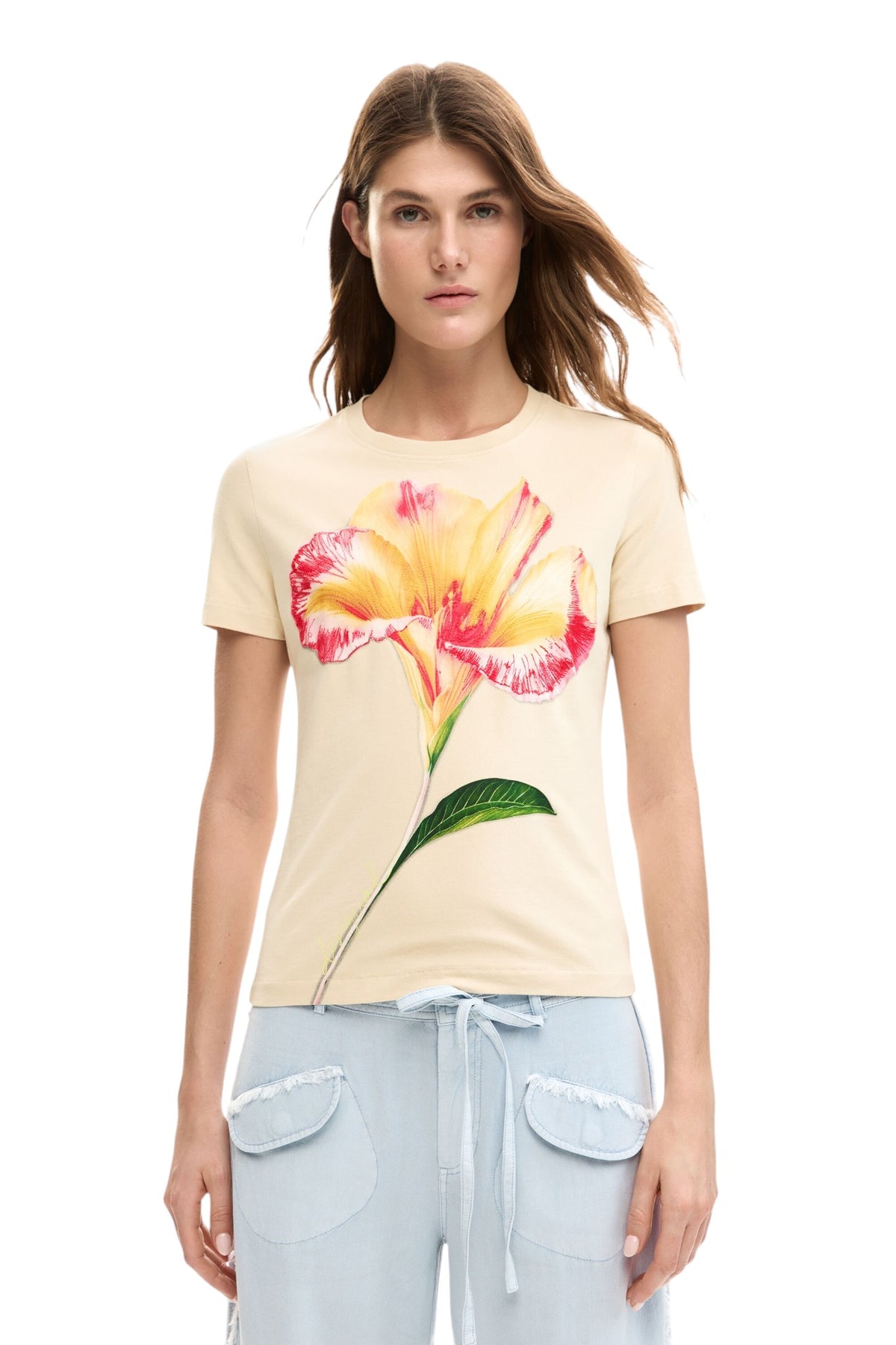 Desigual Regular-fit T-shirt with a front print of a hibiscus-style flower
