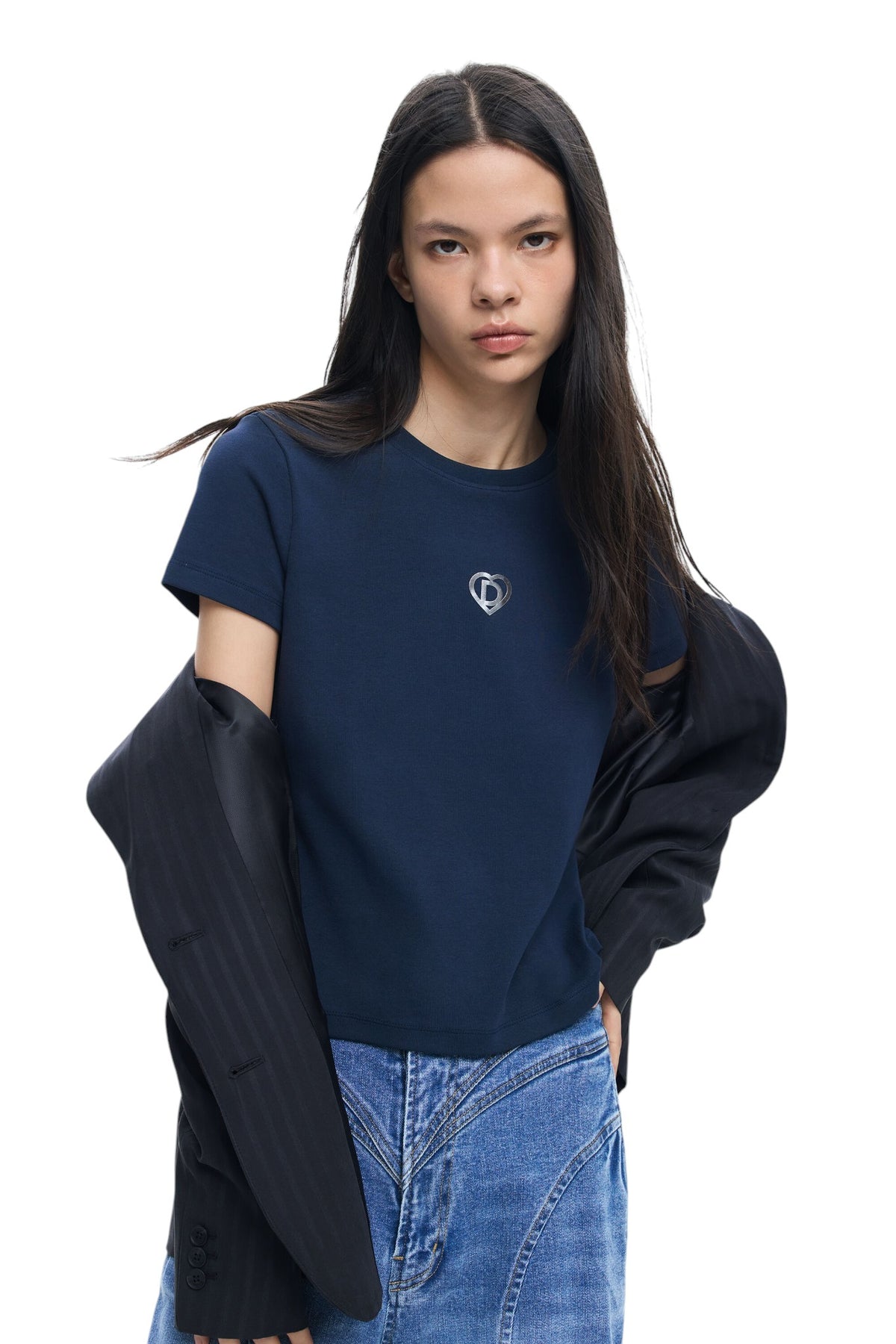 Desigual Blue knit T-shirt with round neck and short sleeves
