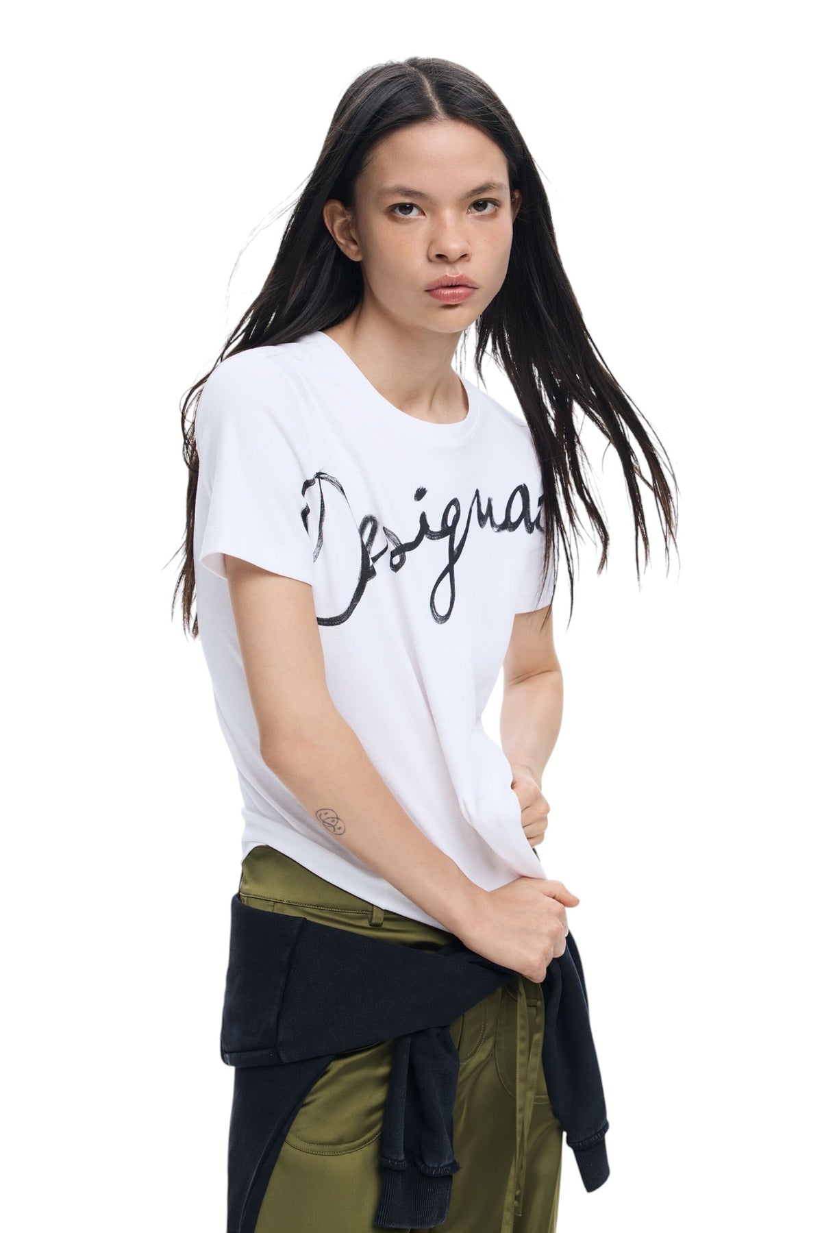Desigual knit T-shirt with round neck and short sleeves Fabric with a blend of cotton