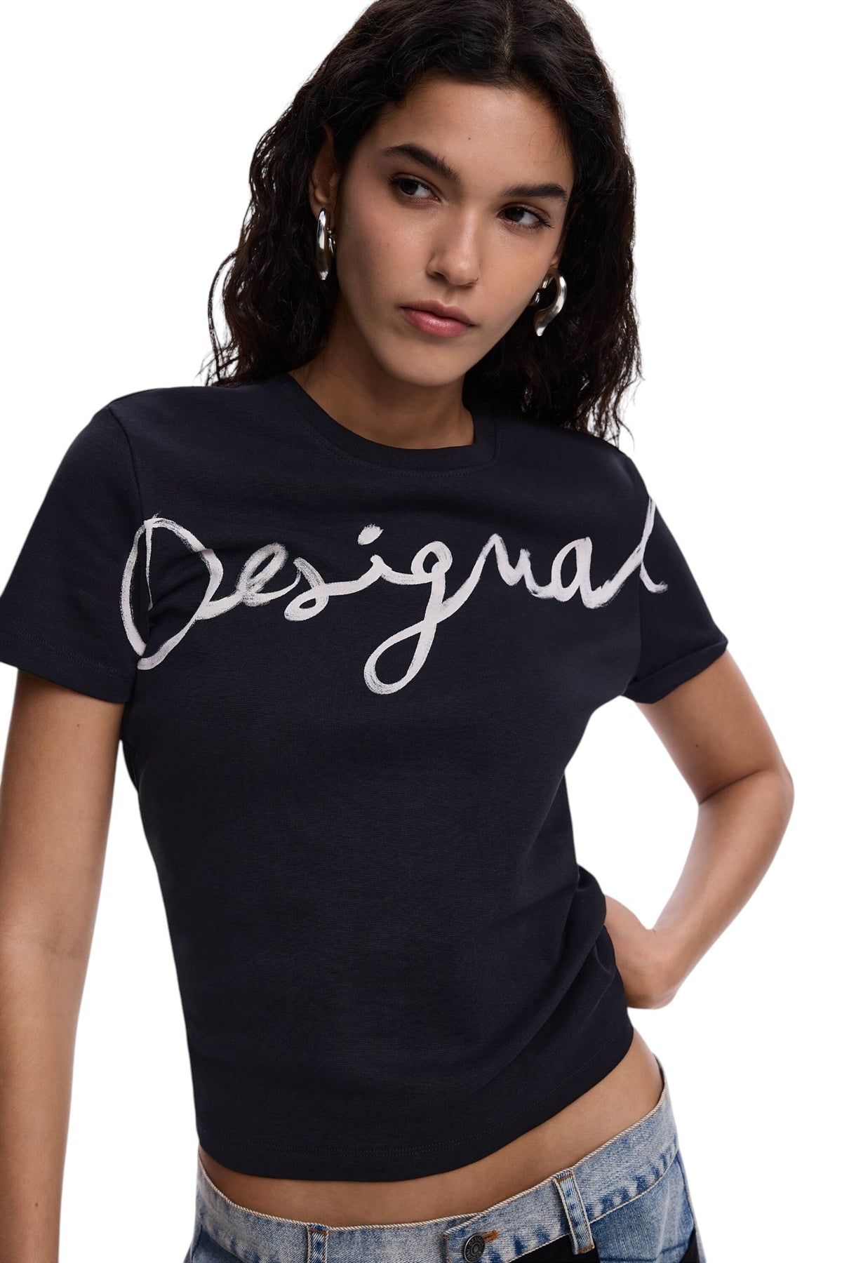 Desigual knit T-shirt with round neck and short sleeves Fabric with a blend of cotton