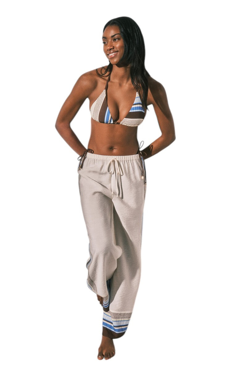 Women Secret Long, flowing trousers with brown stripes