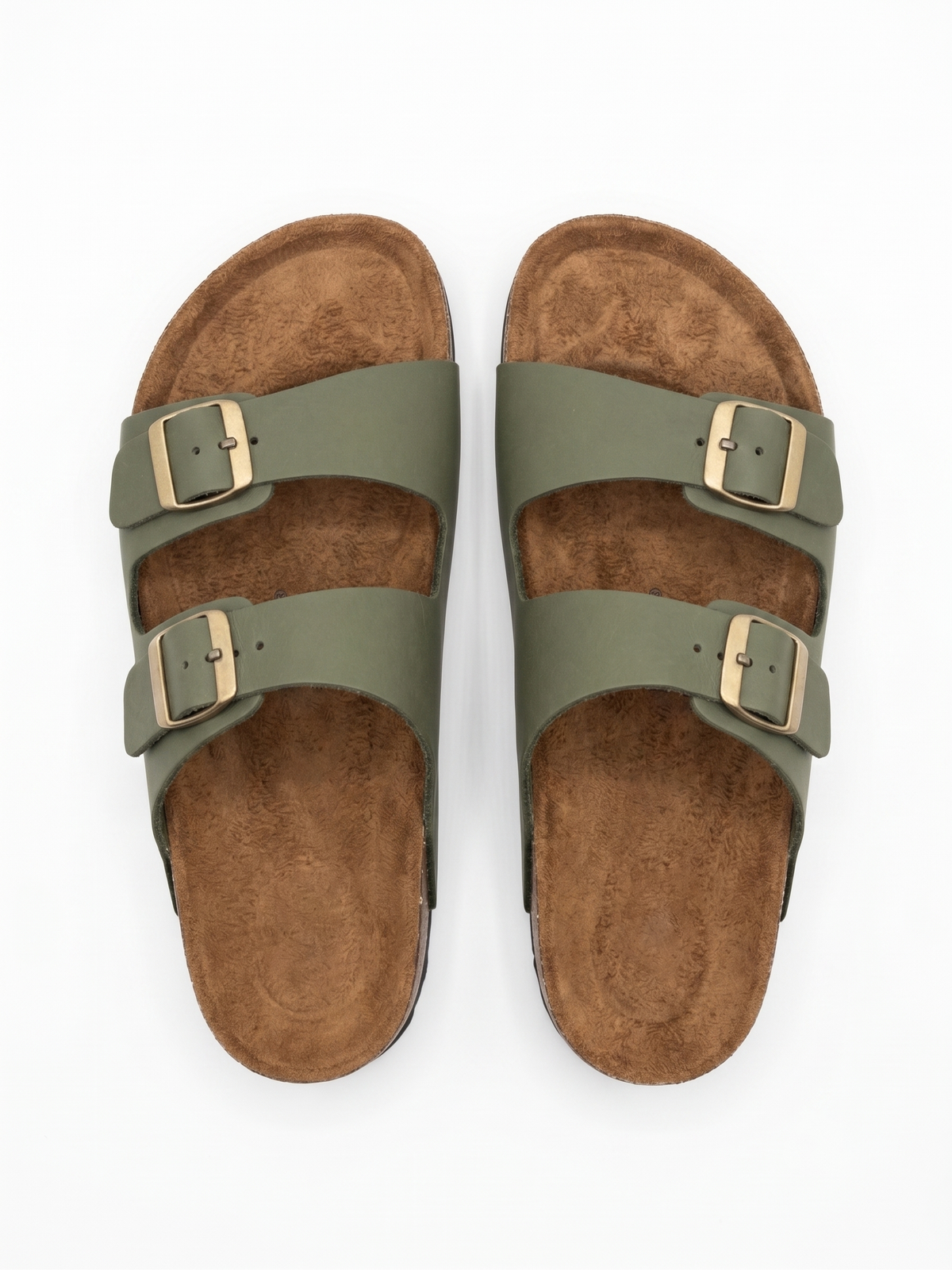 Double-Strap Buckle Slide Sandals With Contoured Footbed - Green