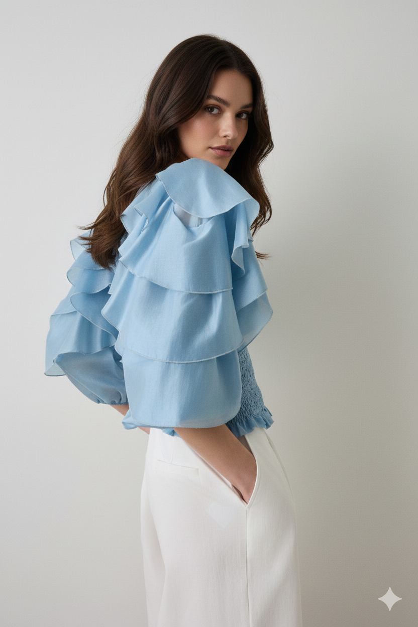 BSB Blouse with shirring and ruffles