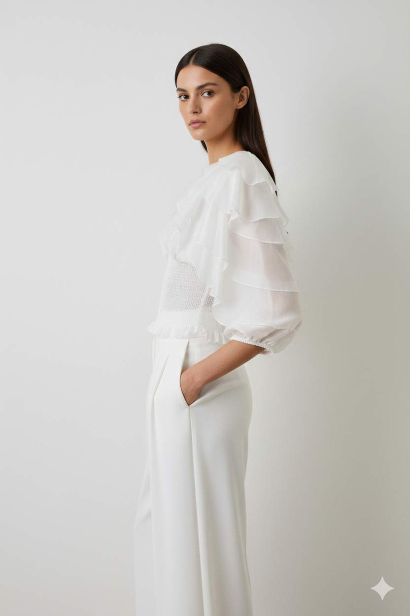 BSB Blouse with shirring and ruffles