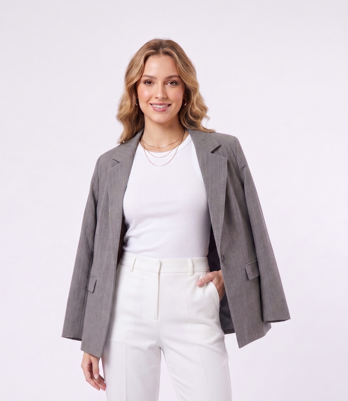 FOREVER 21 Pinstripe Notched Lapel Tailored Blazer