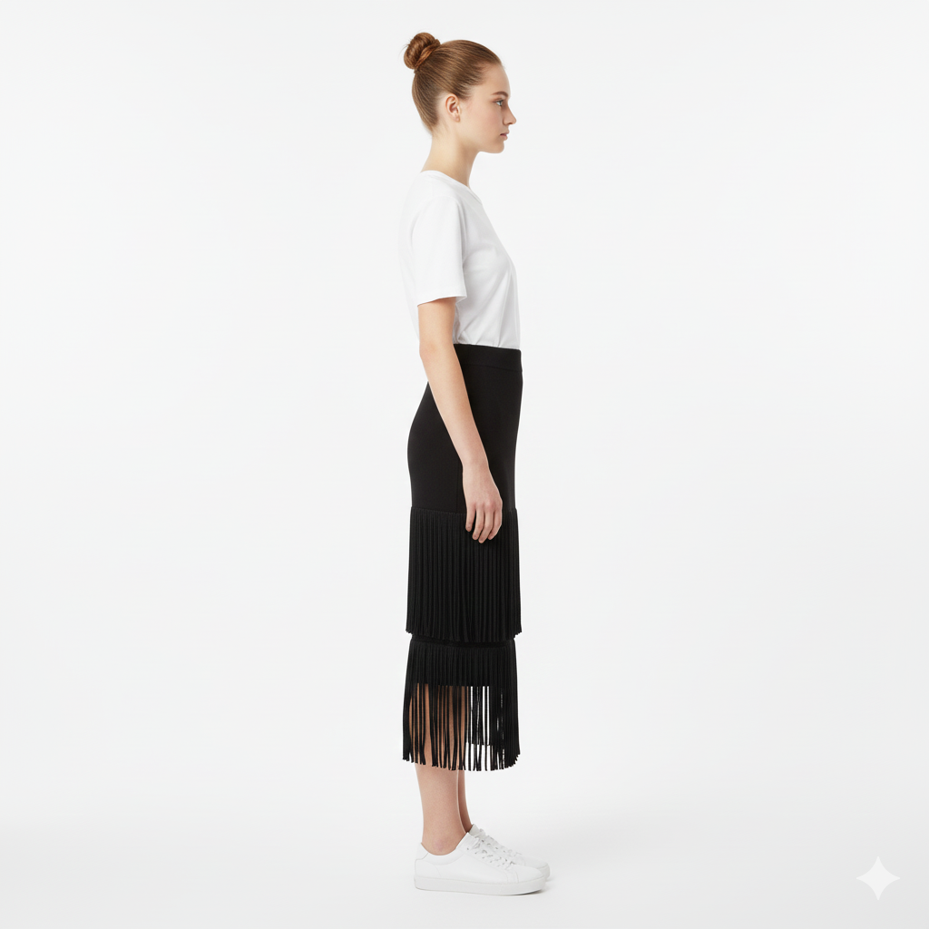 BSB Maxi knit skirt with fringes with elasticated waistband