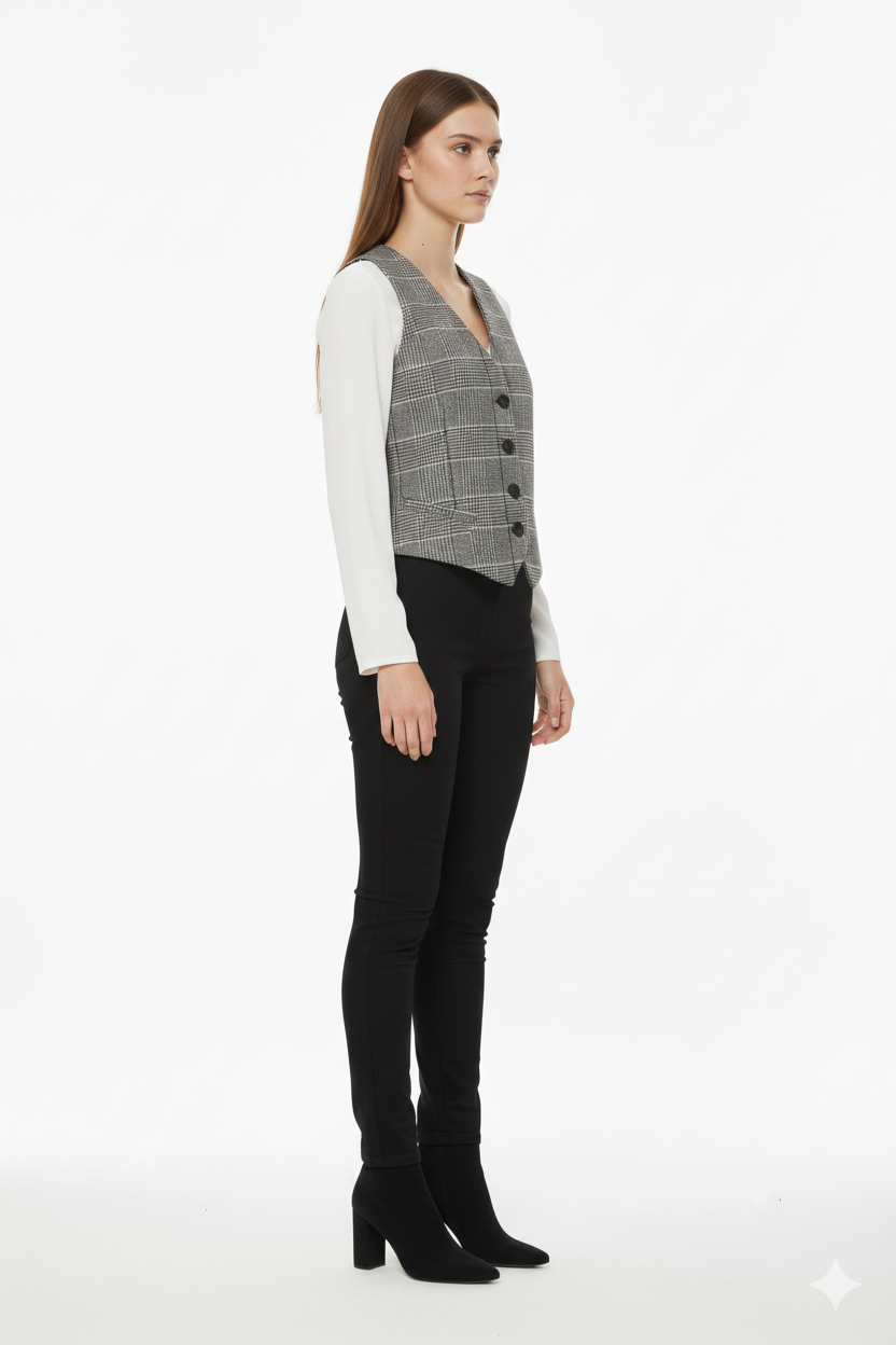 BSB Plaid vest with V neckline