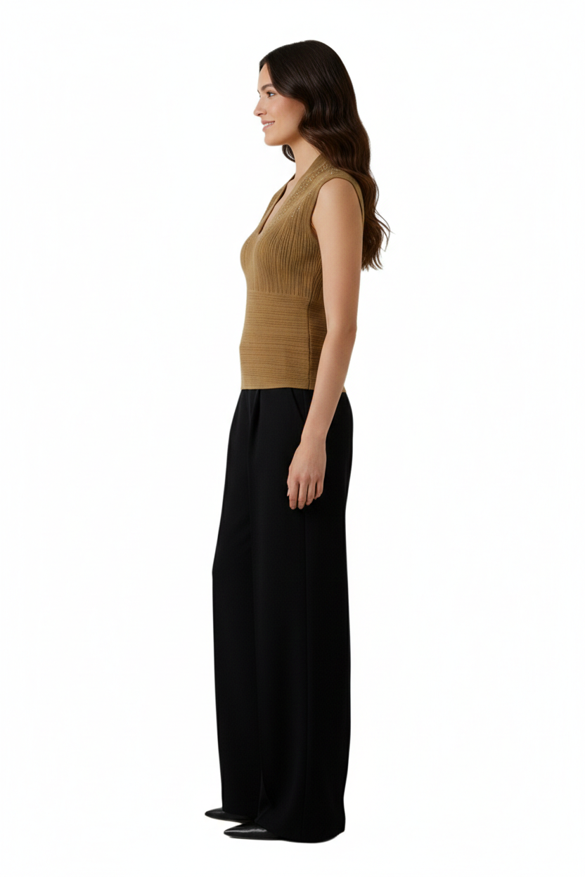 BSB Sleeveless ribbed top with rhinestones