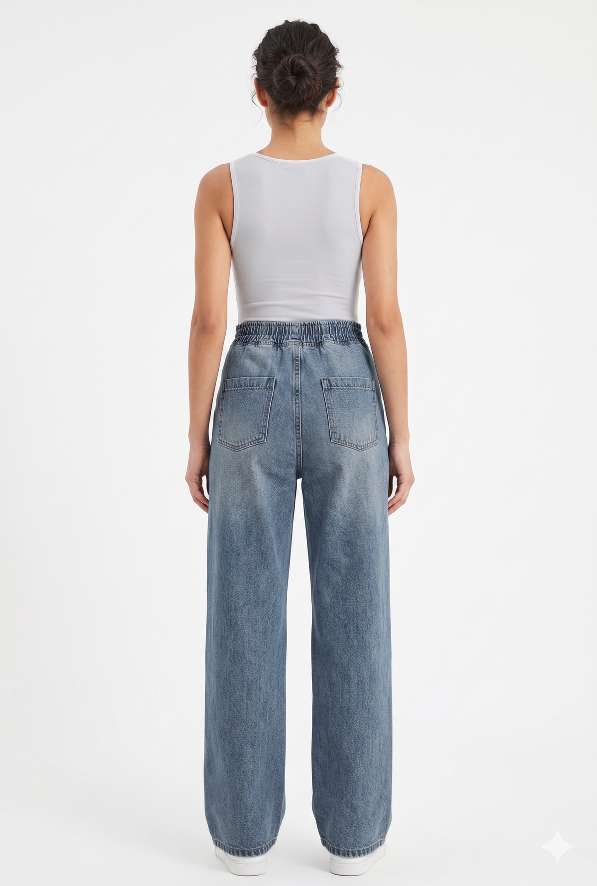 FOREVER 21 High-Waisted Light-Wash Pull-On Wide-Leg Denim Joggers