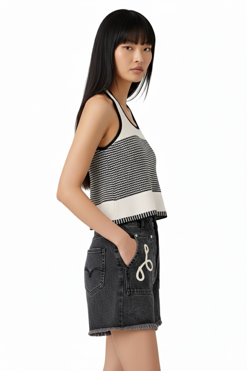 BSB Striped knitted top with tie on the neck