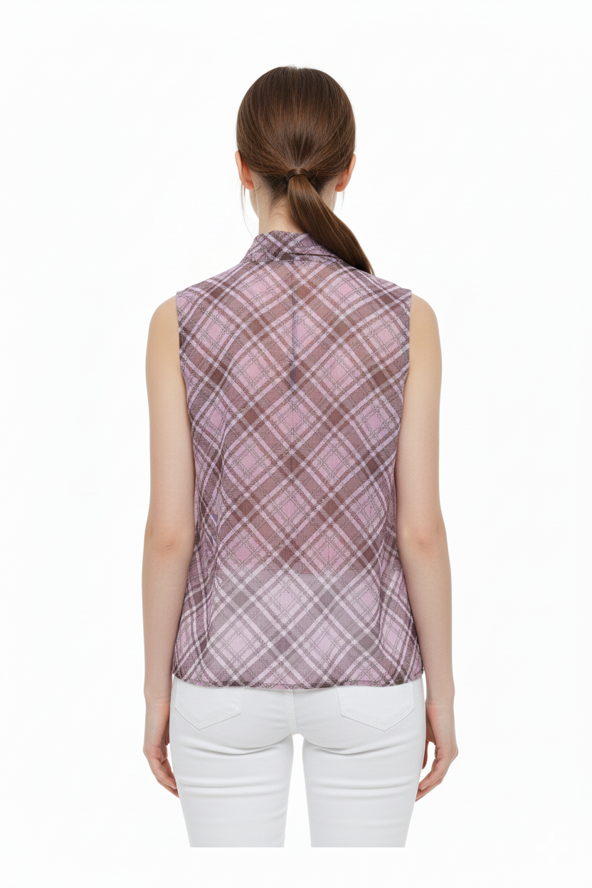 BSB Sleeveless checkered blouse with bow regular fit