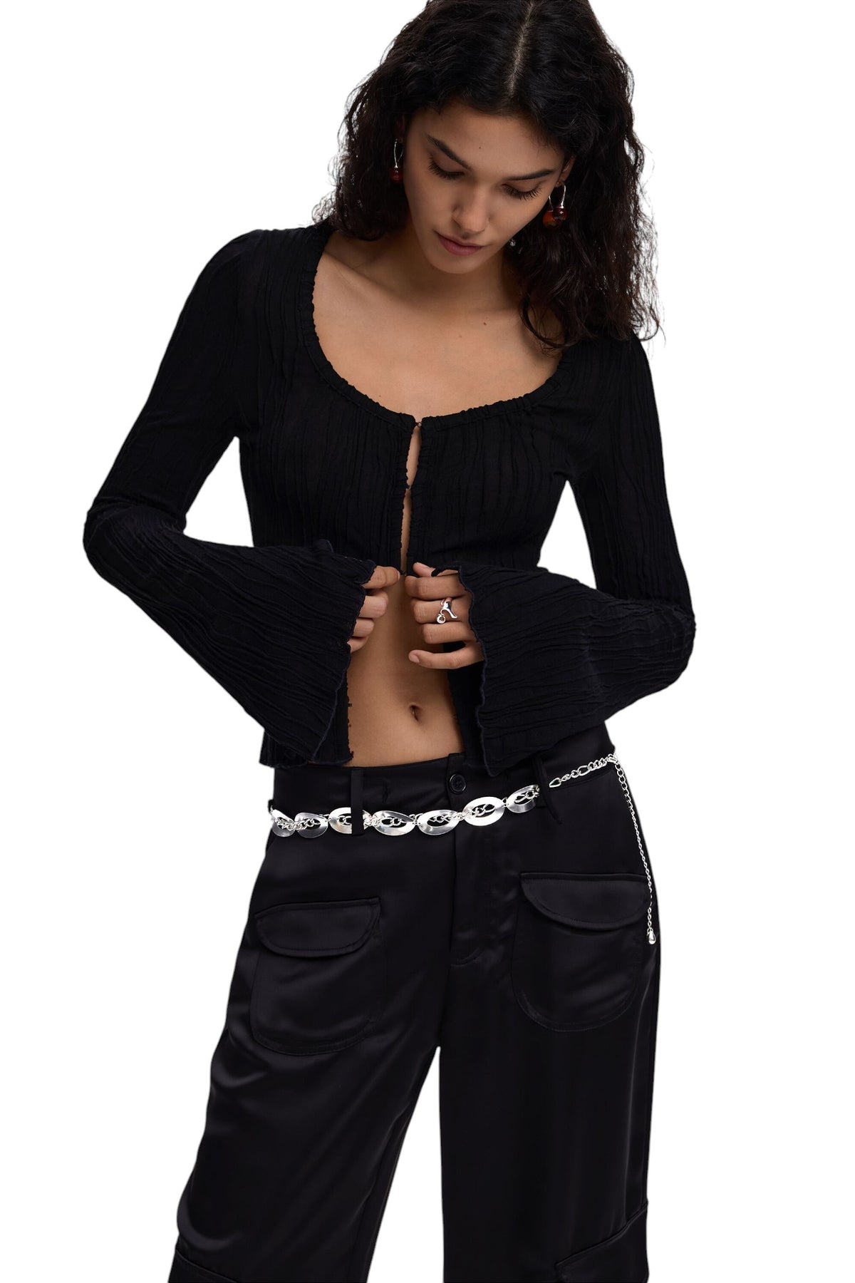 Desigual Long-sleeved T-shirt with snap-button fastening on the front V-neckline
