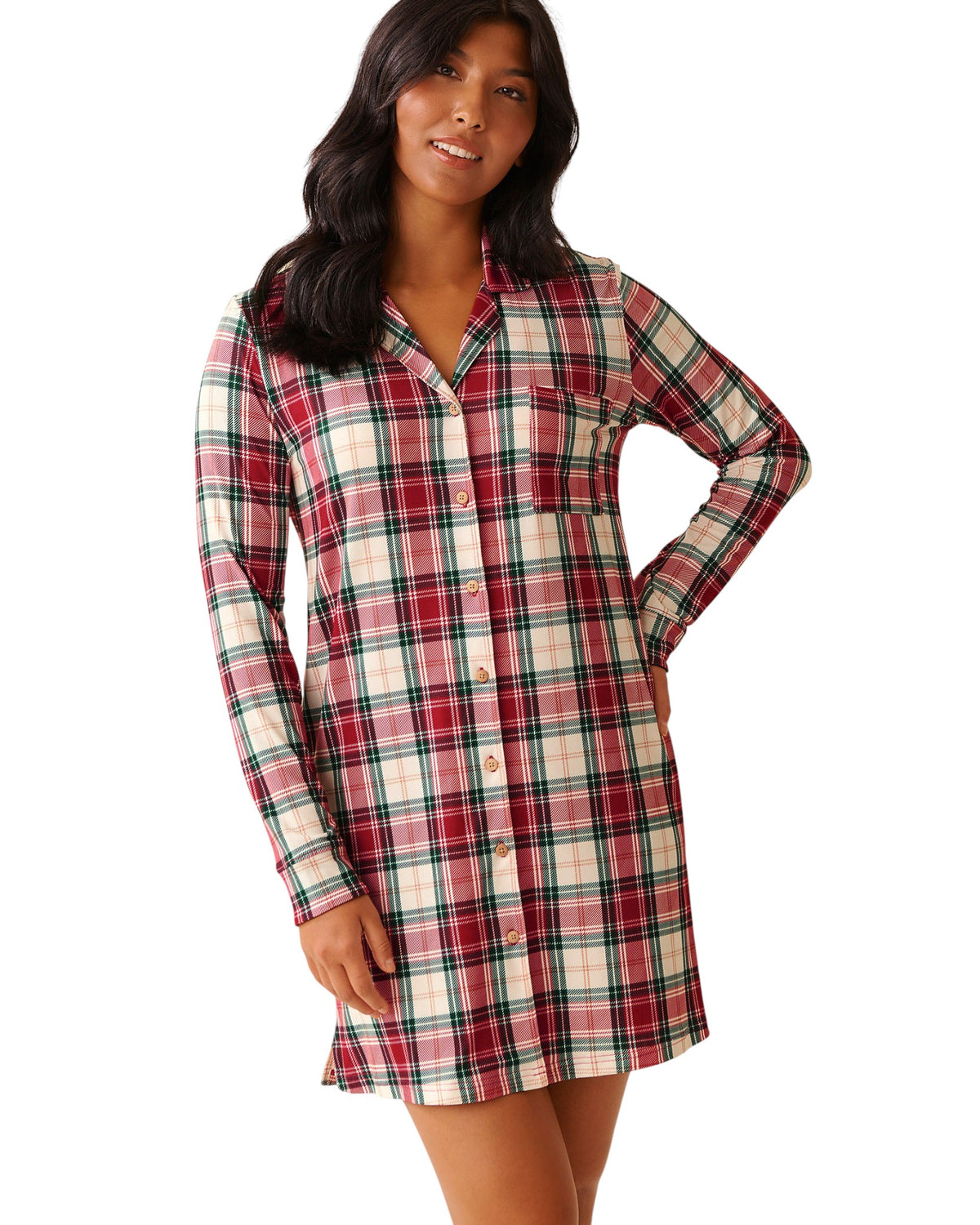 La Vie En Rose Red Plaid Super Soft Button-down Sleepshirt