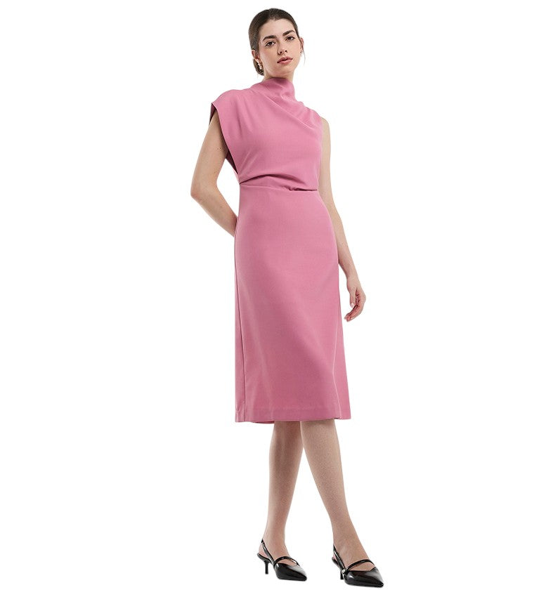 BCBGMAXAZARIA Solid High Neck Midi Dress For Women
