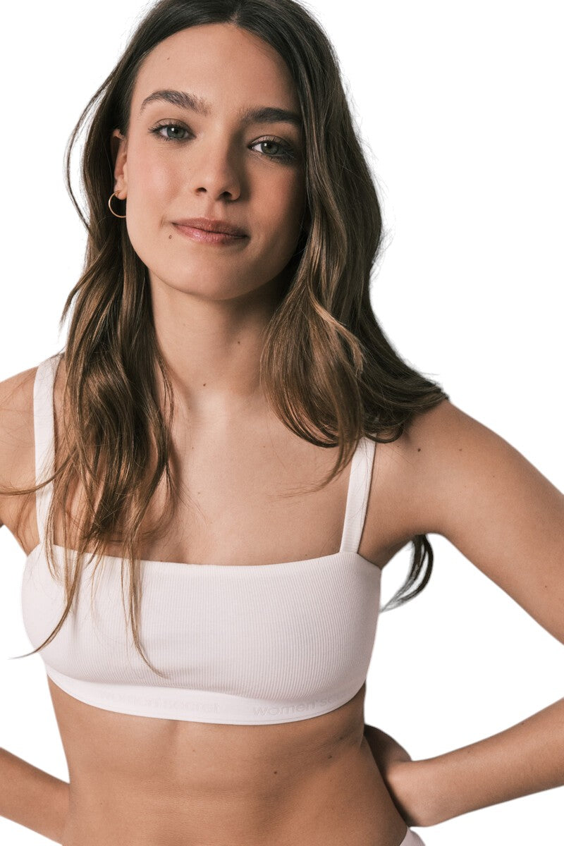 Women Secret White ribbed cotton top bra