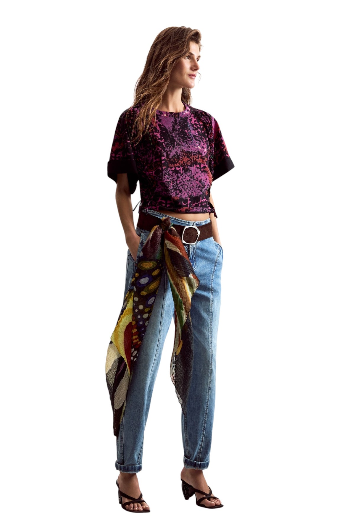 Desigual Short-sleeved T-shirt with side ties print designed