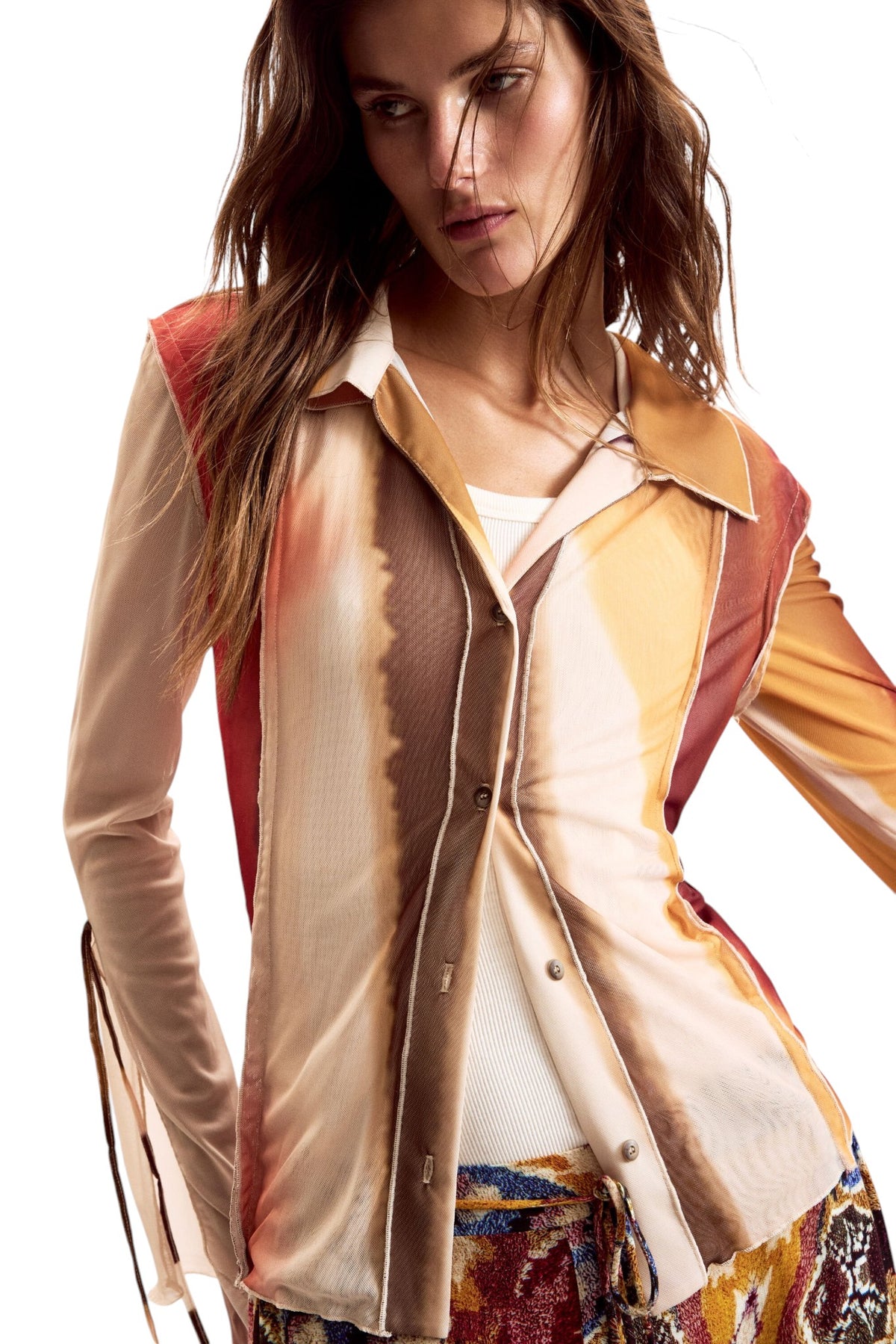 Desigual Fitted button-up Blouses made of semi-transparent fabric with ties at the cuffs