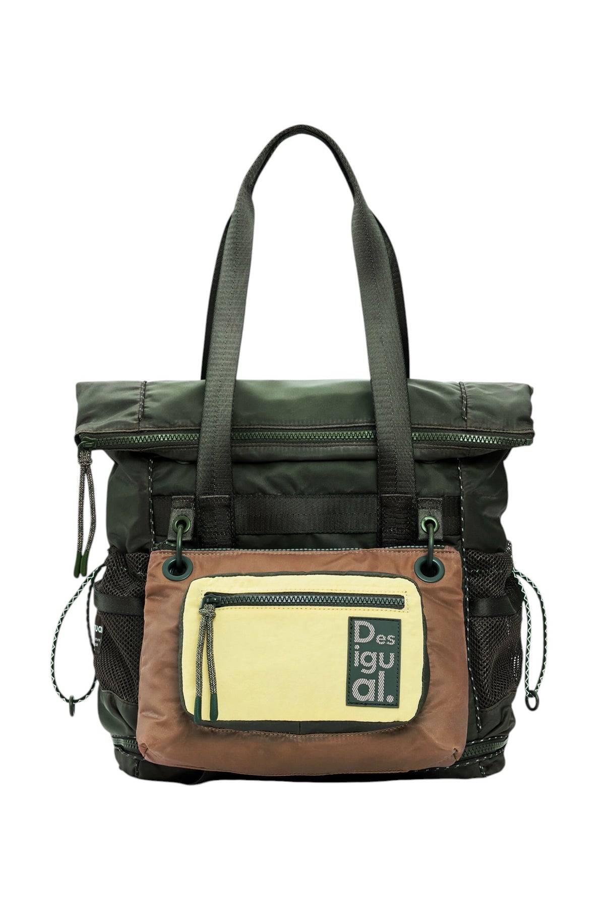 Desigual Waxed fabric backpack with main body in khaki