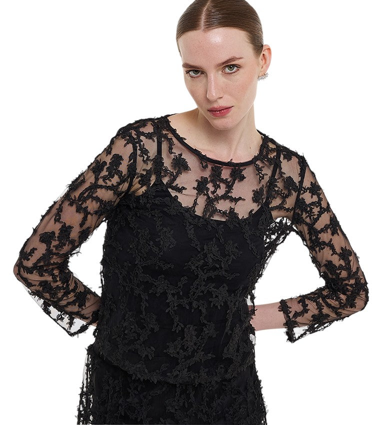 BCBGMAXAZARIA Embroidered Crew Neck Lined Top For Women