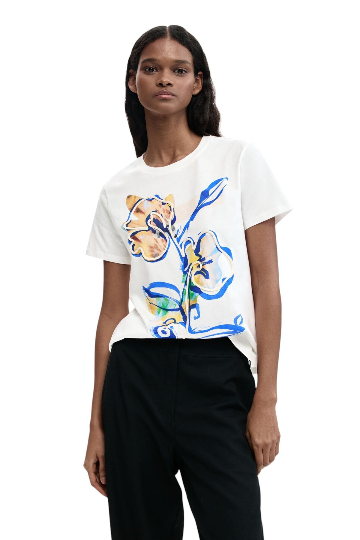 Desigual Short-sleeved regular-fit T-shirt with plain background and contrasting