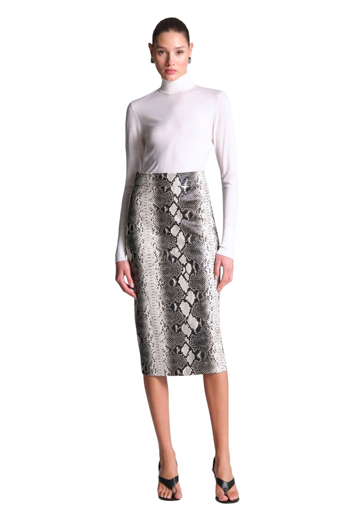 BCBGMAXAZARIA Lourdes Printed Python-print pencil skirt cut with a structured glossy