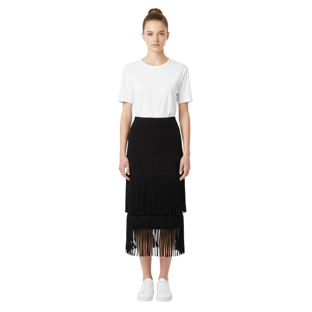 BSB Maxi knit skirt with fringes with elasticated waistband