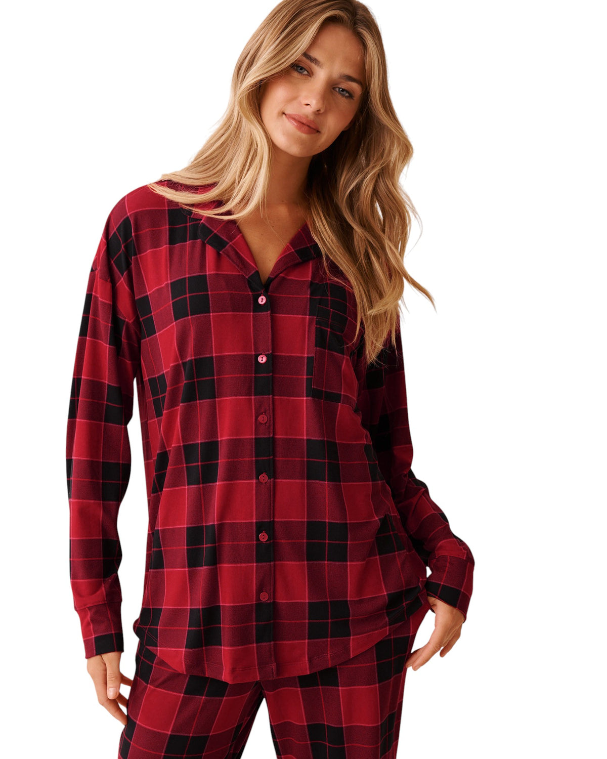 La Vie En Rose Buffalo Plaid Super Soft Button-down Shirt