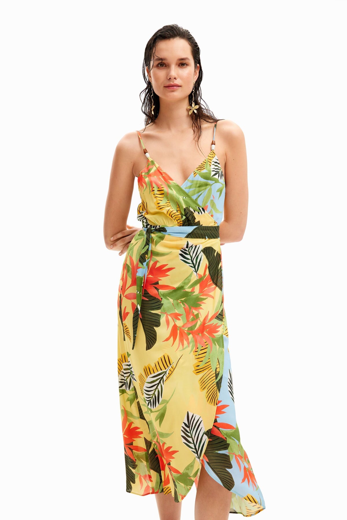 Desigual Tropical Wrap Midi Dress