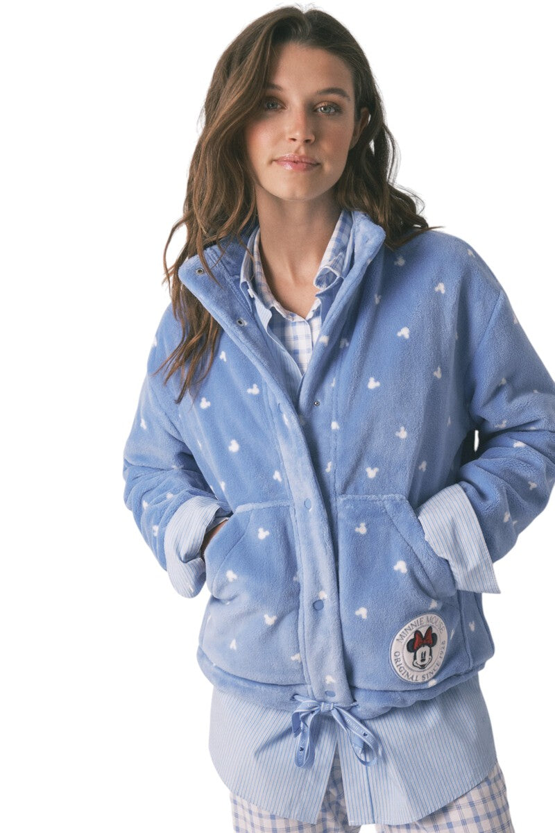 Women Secret Short fleece bathrobe, blue Mickey Mouse print