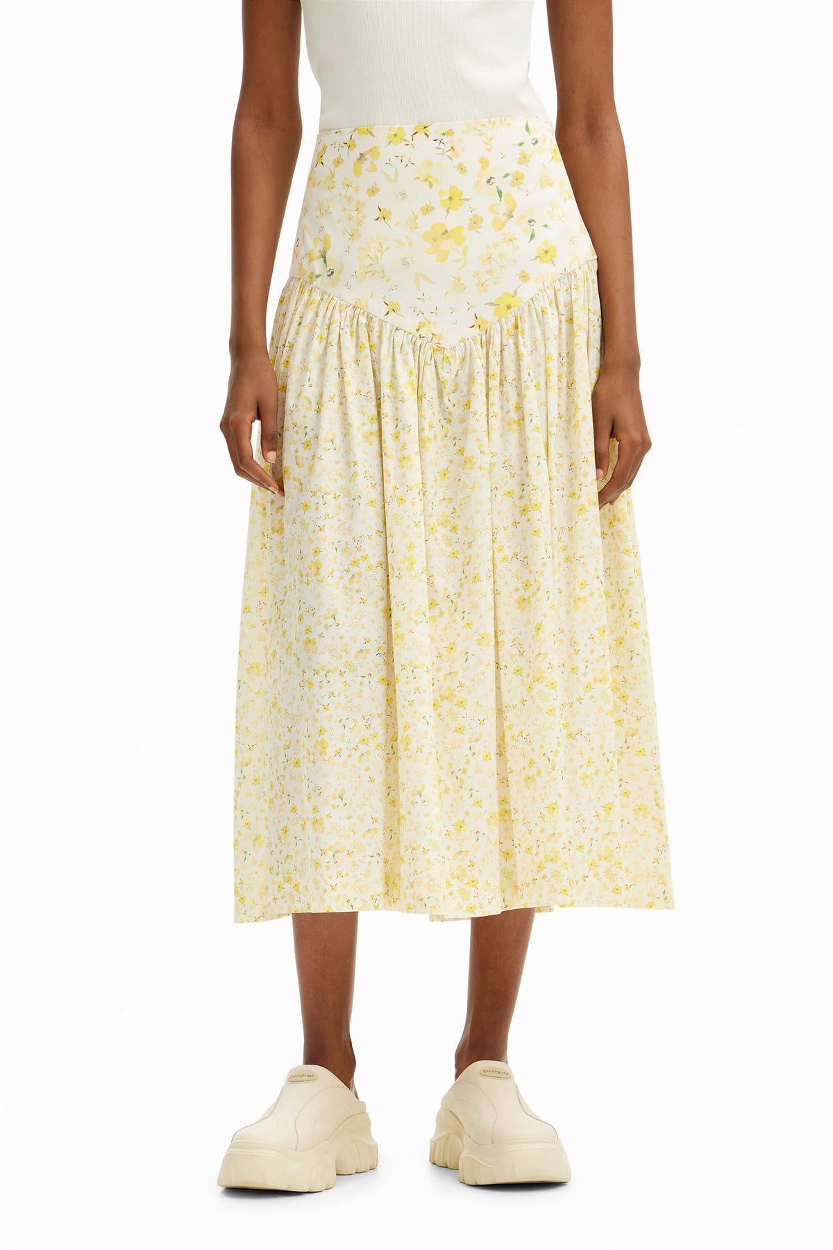 Desigual Floral Ruffle Midi Skirt
