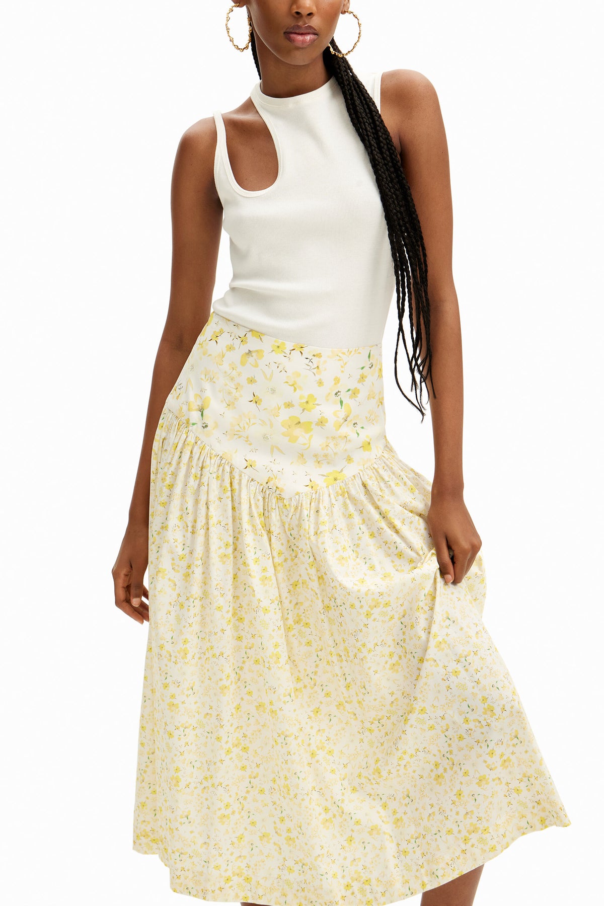 Desigual Floral Ruffle Midi Skirt