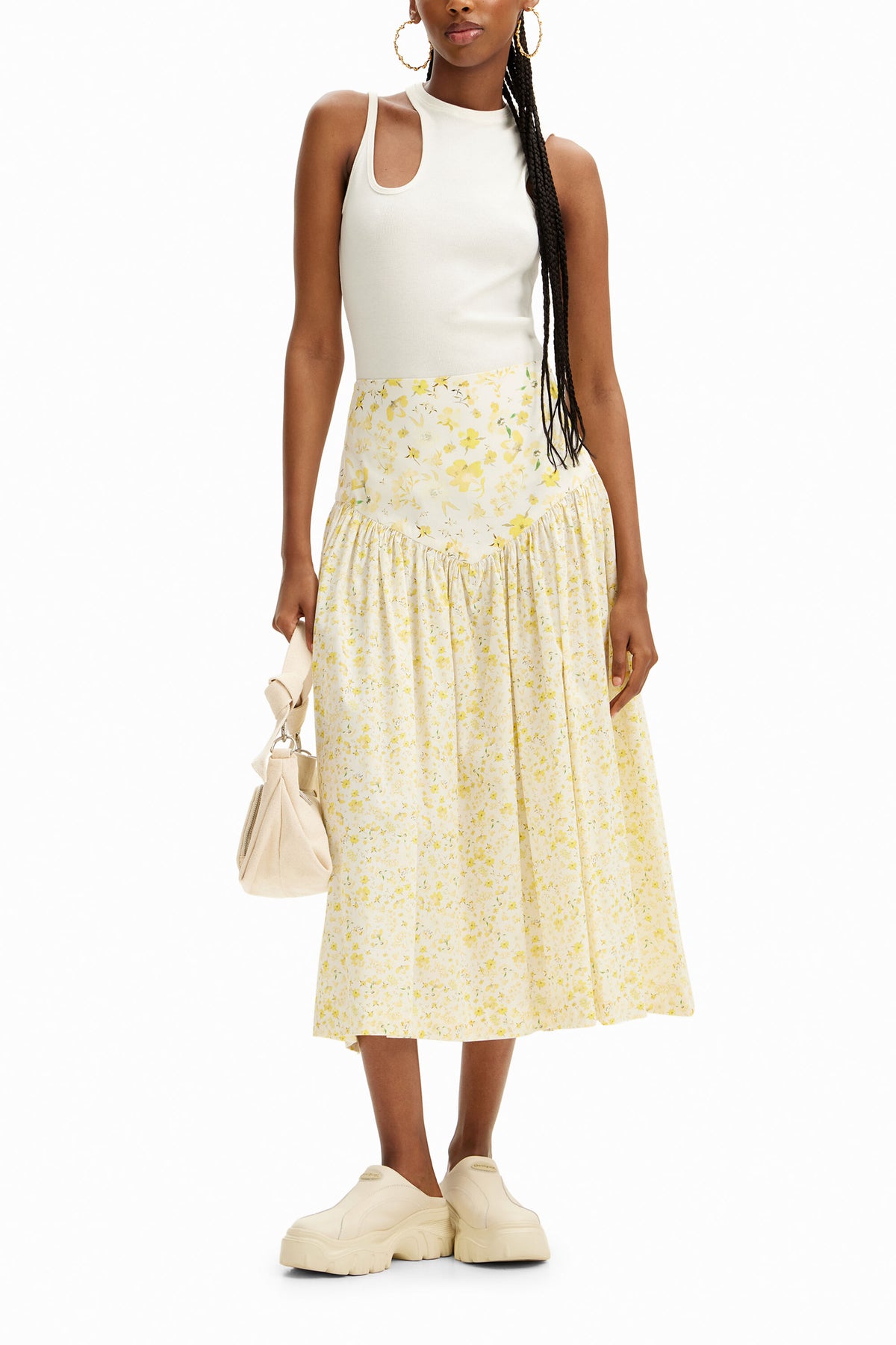 Desigual Floral Ruffle Midi Skirt