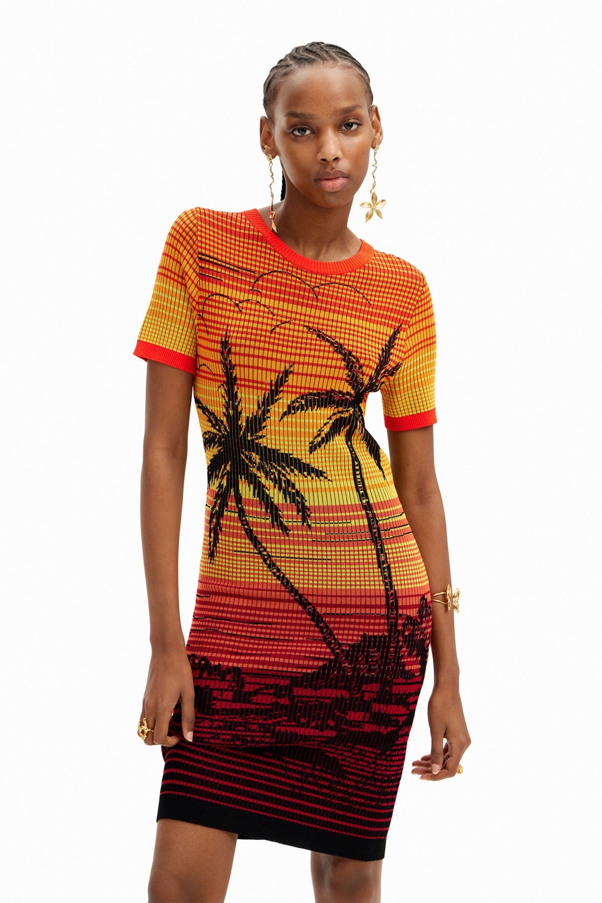 Desigual Short Knit Palm Tree Dress