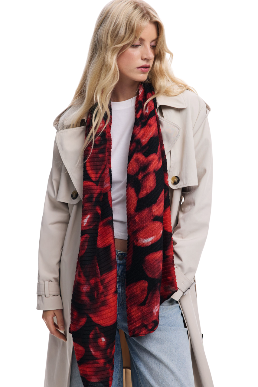 Desigual Rectangular scarf with red flowers