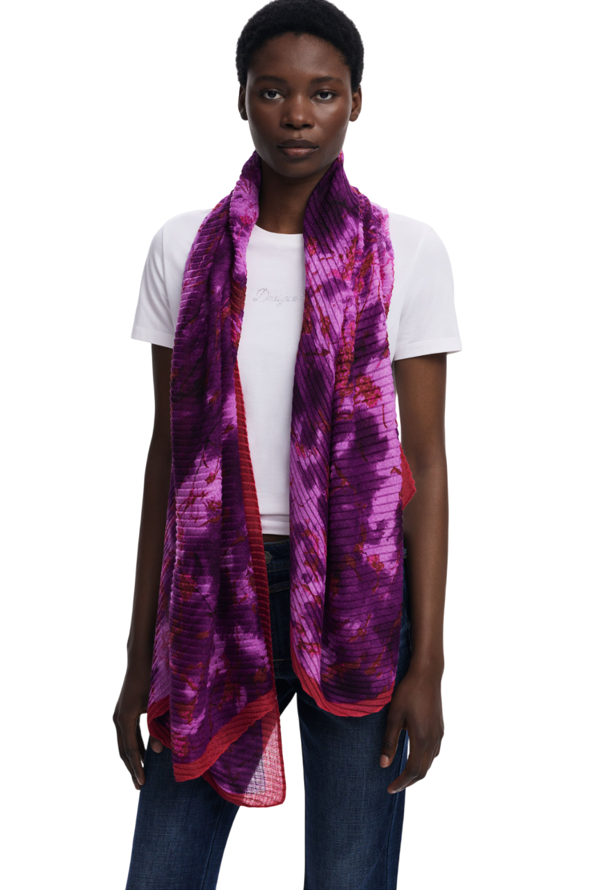 Desigual Crinkled rectangular floral scarf