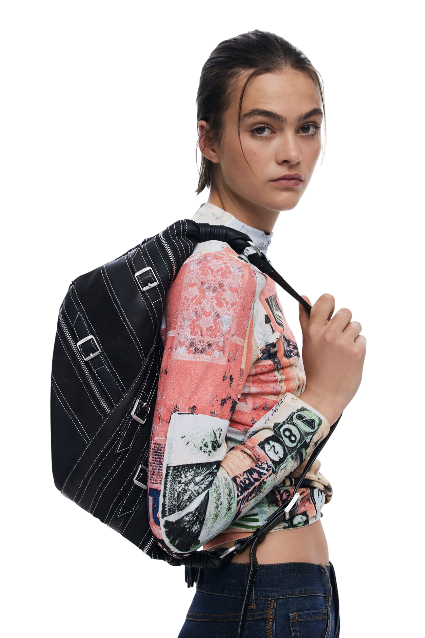 Desigual Small faux leather bag with buckles
