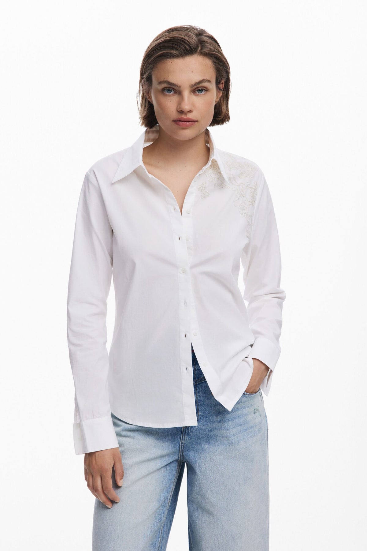 Desigual Plain shirt with embroidery